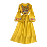 Bohemian Embroidery Tassel Tuxedo With Loose Waist A Word Big Swing Dress Seaside Holiday