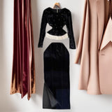 French Gold Velvet Set Women's Bottom Shirt 2025 New Women's Winter Long-Sleeved Top Two Sets 0415