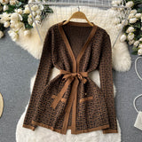 Ocean Printing Casual Set Of Women's Shawl Jacket + V Collar Bottom Knitted Shirt + Broad Leg Trousers Three Sets