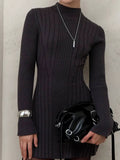 Long-Sleeved Half-Necked Dress Knitted Dress Spring 2025 Temperament Tweed A-Word Skirt