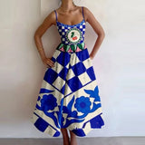 Women's New 2025 Spring Dress Solid Color Sexy U-Neck Waist Folding Sling Dress