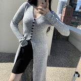 Korean Ins Design Long Sleeve V-Neck Knitted Dress Woman