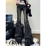 Vintage High Street Design Hair-Side Micro-Tipped Jeans Women Autumn Low-Rise Loose Thin Broad Leg Trousers