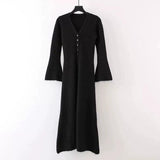 Korean Ins Design Long Sleeve V-Neck Knitted Dress Woman
