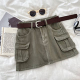 Ancient Hottie Fashion High-Rise Thin Double Pocket Workboy Dress Anti-Light Short Skirt A Skirt