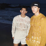 Lazy And Lonely Wind Hollow Knitted Shirt Male Sense Perspective Loose Long-Sleeved Net Eyes Twilight Twilight Tearing Up Fashion Clothes
