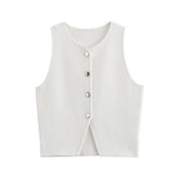 Summer Women's New Fashion Pure Color Round Neck Loose Casual Flat Needle Sleeveless Short Top