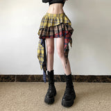 Fashion 2025 Autumn And Winter New Women's Retro Color Lattice Print Irregular Design Half-Dress Dress Woman