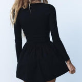 Spring 2025 New Temperament Balloon Dress Square Collar High Waist Thin Black Dress