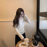 White Soft-Gried Milk Fufuv Collar Embroidered Jab Sweater In Autumn And Winter Loose Lazy Knitting Top