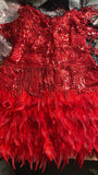 Fashion Lysing Shiny Birthday Party Feather Splicing Dress Dress Dress