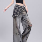 Tall Retro Hottie Languid Wind Ripped Jeans Women Summer Design Feel To Do Old Dirty Tug Trousers