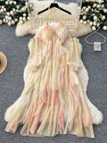 A Sense Of Atmosphere Niche Holiday Dress Female Sense Hanging Neck Slinging Irregular Mesh Dress With