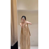 Seaside Vacation Fainting V-Neck Hanging Neck Dress Loose Belly Sleeveless Sleeve Sling Vest Long Dress