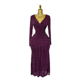 Autumn New Sexy Cross-Dress V-Neck Long Sleeves Elastic Mesh Hot Diamond Dress Female Elegant Dress