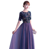 Evening Dress 2025 New Banquet Temperament Long-Term Squins Adult Choir Show Long Dress Tibetan Blue