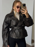 Autumn/Winter 2025 Explosion Long-Sleeved Collar With Short Locomotive Jacket Leather Coat Woman