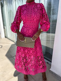 Women's Dress 2025 New French Lace Collar Bubble Bubble Sleeve Dress Temperament Waist Show Skinny Dress
