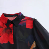Long-Sleeved 2025 Shirt Top Women's Print Chiffon Autumn Flower Women's New
