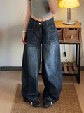 High Street Vintage Water Wash Scissors Jeans Babes Design Broad Legs Casual Thin To Make Old Tug Trousers