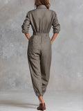 2025 Women's Long Sleeve Shirt Collar Pocket Jumpsuits Trousers