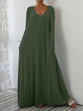 Summer New Long Dress Casual Loose Long Sleeve Solid Color Collar Dress