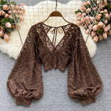Leather-Back With Thin Short Perspective Creek Lace Jersey Autumn Dress New Korean Version Of The T-Shirt T-Shirt On The Women