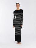 Autumn And Winter New Women's Fashion Elegant Round-Neck Dress Striped Dress Long Dress