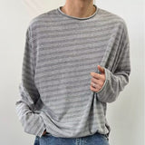 Men's Autumn New Lazy Ins Literature And Art Simple Loose Haired Round-Neck Striped Long-Sleeved T-Shirt Popular Temperament