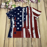 Classic Retro American Flag Rag 3D Printing Ms. High Street Fashion Loose Net Eye Breathable V-Neck Short-Sleeved T-Shirt