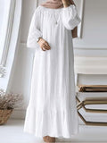 2025 Muslim Women's Robes Spring And Autumn New Fashion Bubble Sleeves Retro Pocket Hem Side Dress