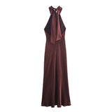 Autumn 2025 New Dress Women's High-End Bare Back Hanging Neck French Elegance