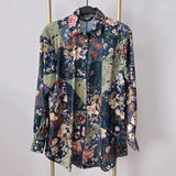 2025 New Women's Autumn Printing Multi-Color Silk Sipping Long-Sleeved Collar Loose Shirt Top