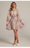 Elegant Retro Print Heavy Lifting Nail Bead Dress Set Two-Piece Top Plus Long Dress