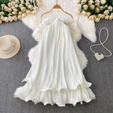 Seaside Holiday Wind Sexy Bare Back Hanging Neck Sling Dress Women's Summer Loose Thin Pony Cake Skirt