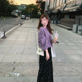 Korean Gentle Lazy Wind Purple Round Sweater Woman 2025 Autumn And Winter Small Loose Soft Knitwear