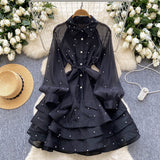 French High-End Heavy Industry Diamond Lotus Leaf Dress Girl Spring Strapped Temperament Lace Pavity