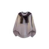 Autumn And Winter Wearing Black Ash Splicing Colliding College Style Cardigan Sweater Over The Couple Niche Oversize Knitwear Shirt