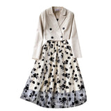 French Temperament Short Double Buckle Suit Jacket Female High-End Velvet Mesh Sling Dress Two Sets