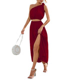2025 Women's Fashion Slanted Shoulder Bow Set Open Large Pendulum Dress Two Sets Of Women