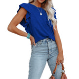 New 2025 Women's Hot-Selling Round-Neck Double-Layered Lotus Leaf Tops Short-Sleeved Women's T-Shirt