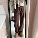 Brown Jeans Women Plus Velvet Thick 2025 Autumn And Winter High-Waisted Narrow Version Of Straight Trousers Small Drag Broad Leg Pants