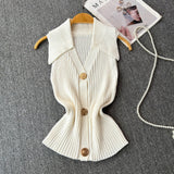 Small Fragrant Knitted Vest Women's Summer Thin Design Sense Niche POLO Collar Thin Short Chic Hanging Neck Top