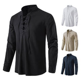 2025 Men's New Men's Cotton Henley Shirt Long Sleeve Hipple Leisure Beach Ripple Ragged Sweater
