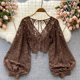 Leather-Back With Thin Short Perspective Creek Lace Jersey Autumn Dress New Korean Version Of The T-Shirt T-Shirt On The Women