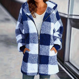 Plush Women's Coat New Wish Long-Sleeved Lattice Hooded Zip-On With Pocket Loose Coat