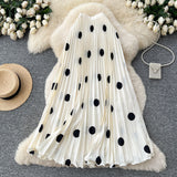 Classic Fashion Folding Wave Half-Dress French Sweet High-Waisted A-Shaped Skirt Mid-Long Folds Skirt