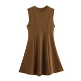 Women's Spring 2025 New Sleeveless Round-Necked Knitted Skating Dress Mini Dress