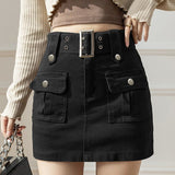 Curry Denim Short Skirt Women Spring And Summer Retro Temperament A-Word Skirt High Waist Slim Slim Skinny Ass Skirt Skirt