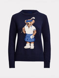2025RL Autumn/Winter Casual Bear Embroidered Round Collar Collar Cotton Knitted Sweater For Adult Women Long-Sleeved Sweater Couple